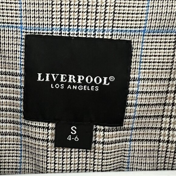 Liverpool Los Angeles Women’s Boyfriend Blazer Small Plaid Blue Beige Open Front - Picture 3 of 14